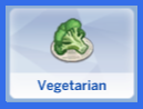 An image of the vegetarian trait box that is available in the sims 4 create a sim