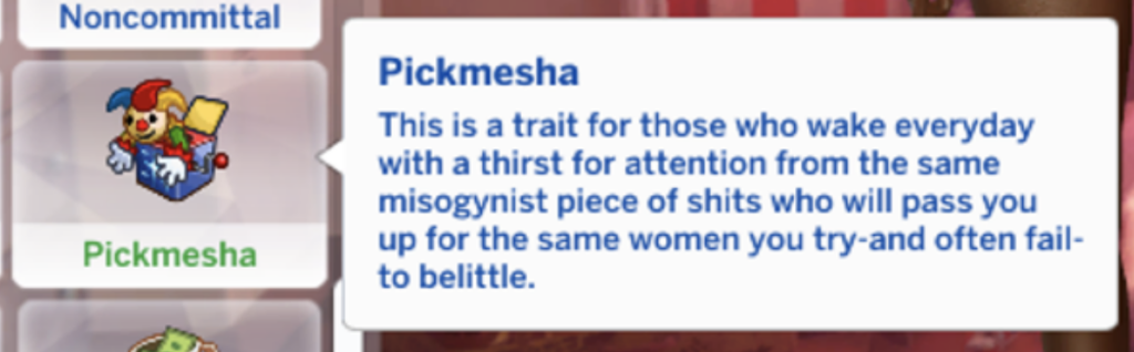 pickmesha trait