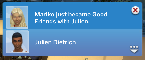 A blonde female sim becoming friends with a sim named Julien