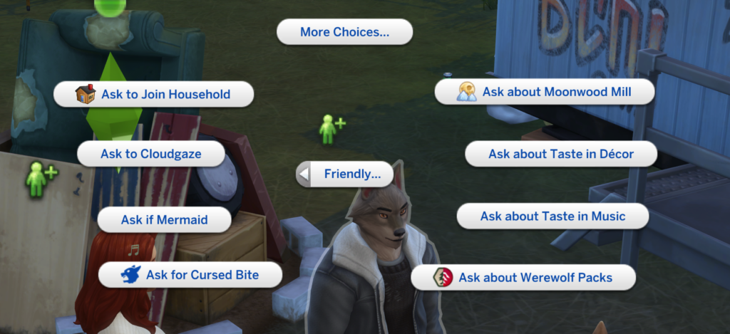 a sim with the option to ask a werewolf for a cursed bite 