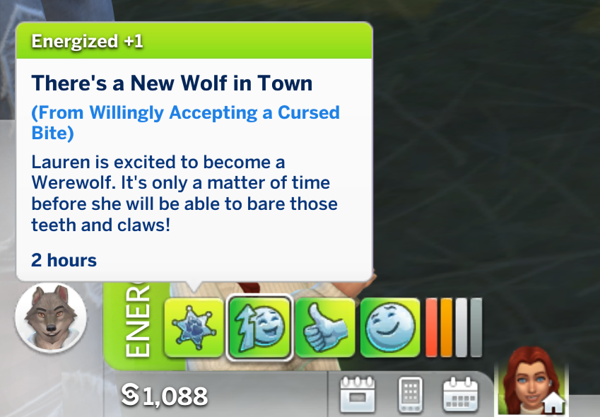 a sim excited in the sims 4 because they are about to become a werewolf 