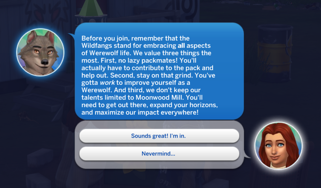 Sims 4 wildfangs popup 