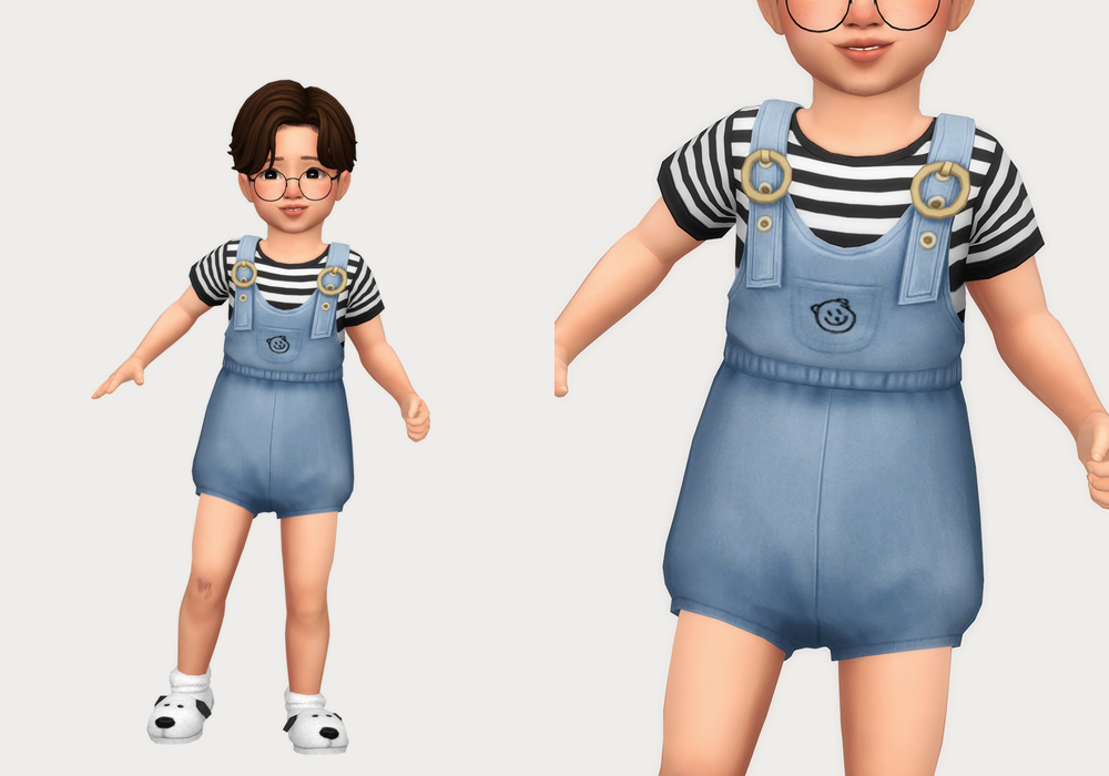 A sim leaning in one direction while wearing a sims 4 cc outfits option with a striped black and white shirt 