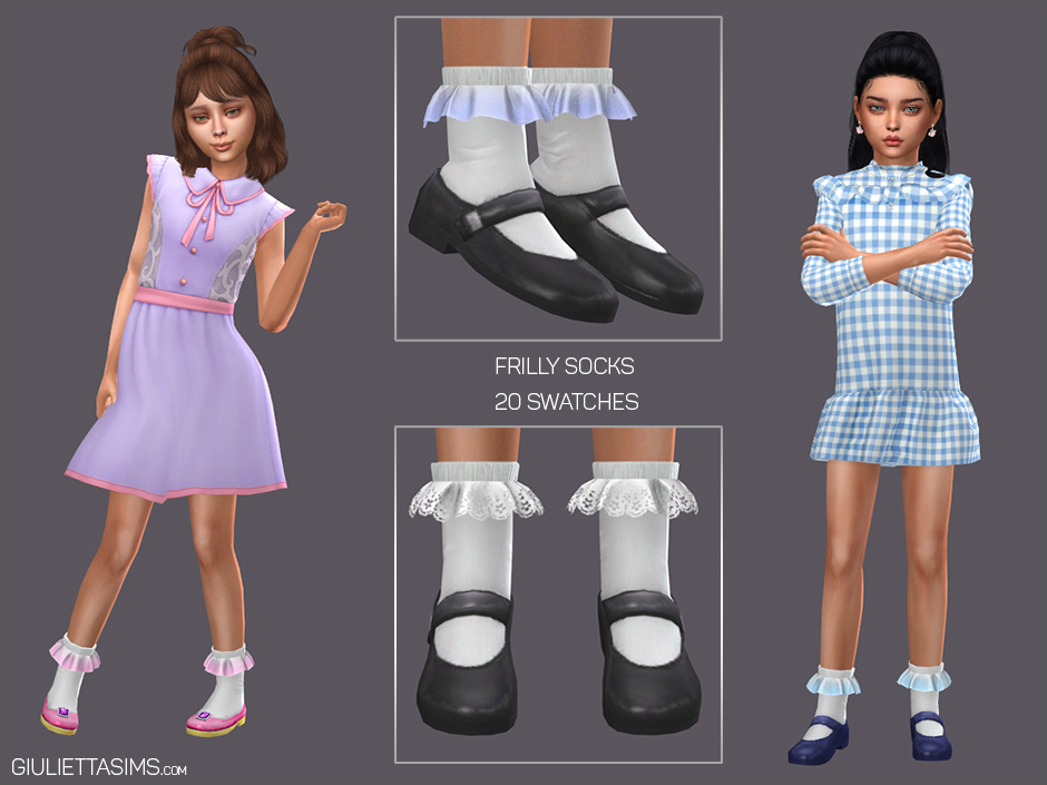 Two sims standing in a pair of frilly socks and interesting shoes. 