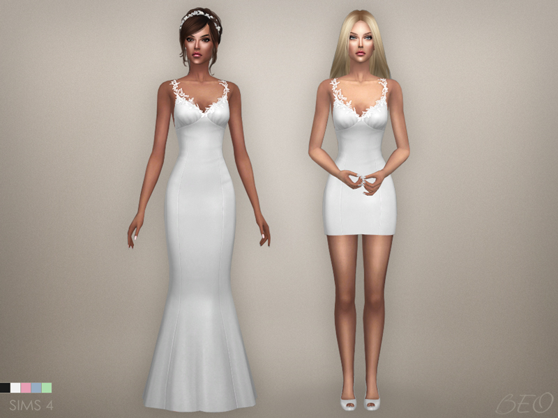 The claire wedding dress in both long and short options 