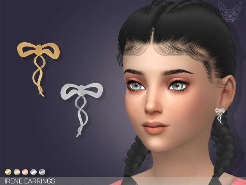 A sim wearing a ballerina inspired pair of earrings. 