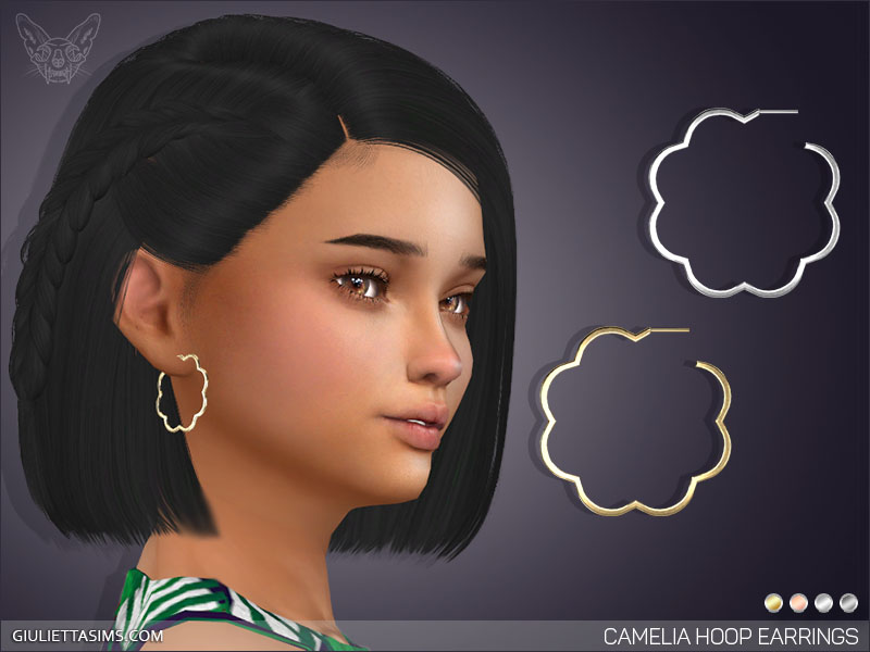 A sim looking off to the side who is wearing a pair of cc hoop earrings that look like a cloud in The Sims 4 