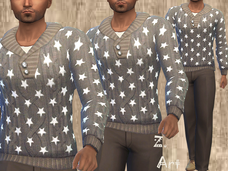 A sweater that is knitted with stars all over it in a brown/grey colour 