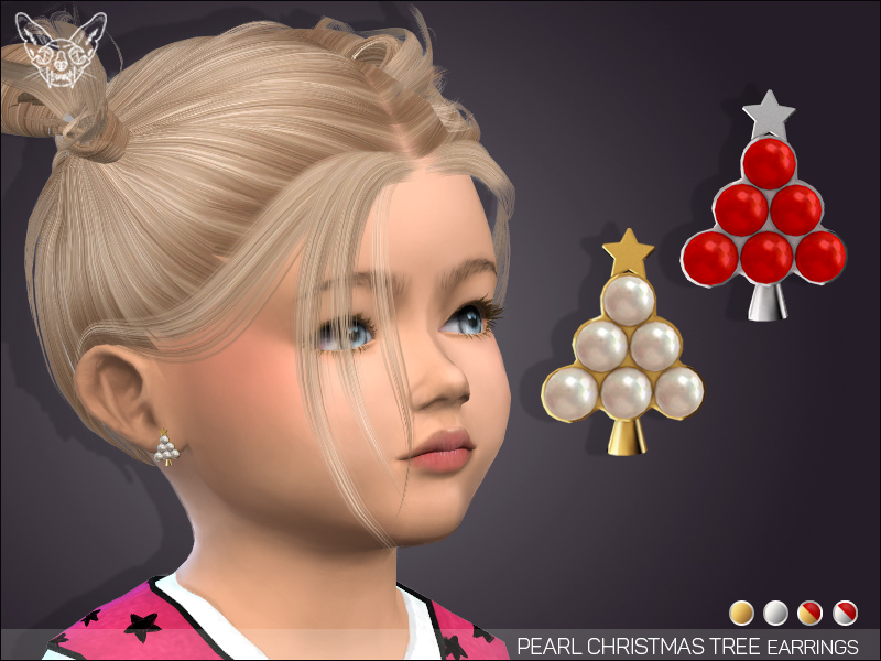 A sim with blonde hair and bangs in their face who is wearing a pair of sims 4 cc Christmas accessories that are earrings shaped as Christmas trees