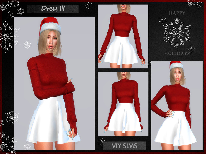 A sim wearing a long sleeve red turtle neck tucked into an A-line white skirt that goes mid thigh