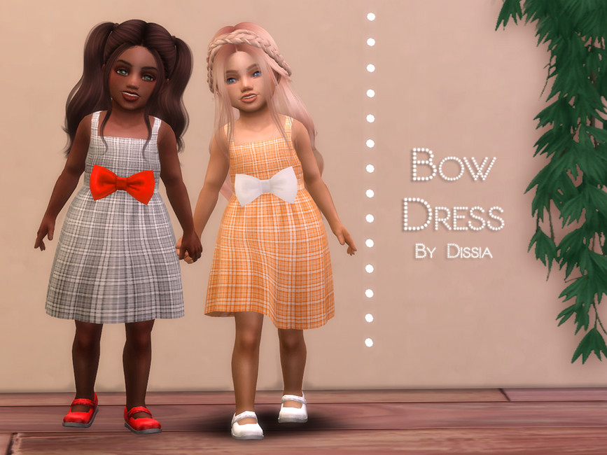 Two toddlers from The Sims 4 who are wearing plaid dresses with a bow in the center. 