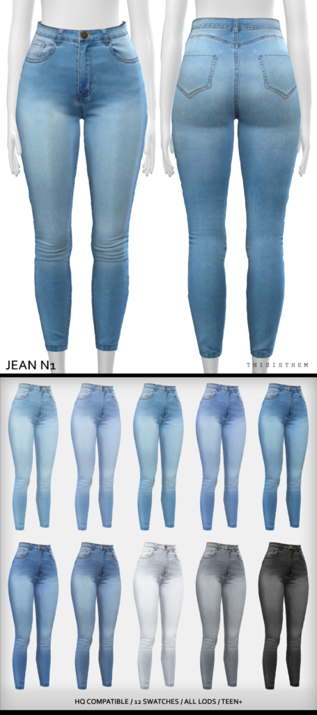 A mannequin from The Sims 4 wearing a pair of high waisted cc jeans. 