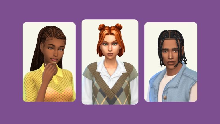 This image has three rounded-edge rectangles that are images. These images has different sims with cool hairstyles from the sims 4