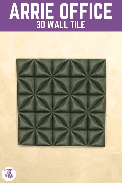 This image has a purple bar at the top that says "Arrie Office 3D Wall Tile" and below is a stucco wall with a square wall decor tile on it in green 