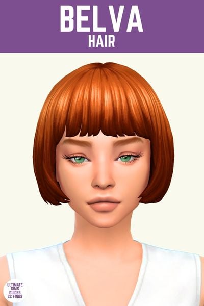 This image has a purple bar at the top that says "Belva Hair" and below is a sim with a rounded hair at nose length 