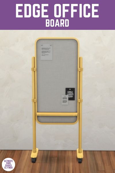 This image has a purple bar at the top with white text that says "Edge Office Board" and below is a vertical pin board with pages stuck to it.